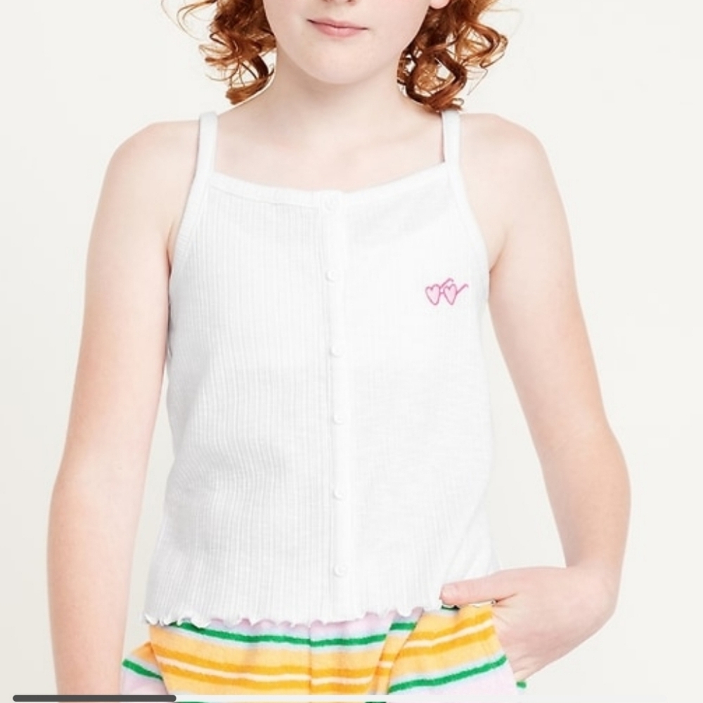 OldNavy Fitted button- front Embroidered graphic tank top for girls.